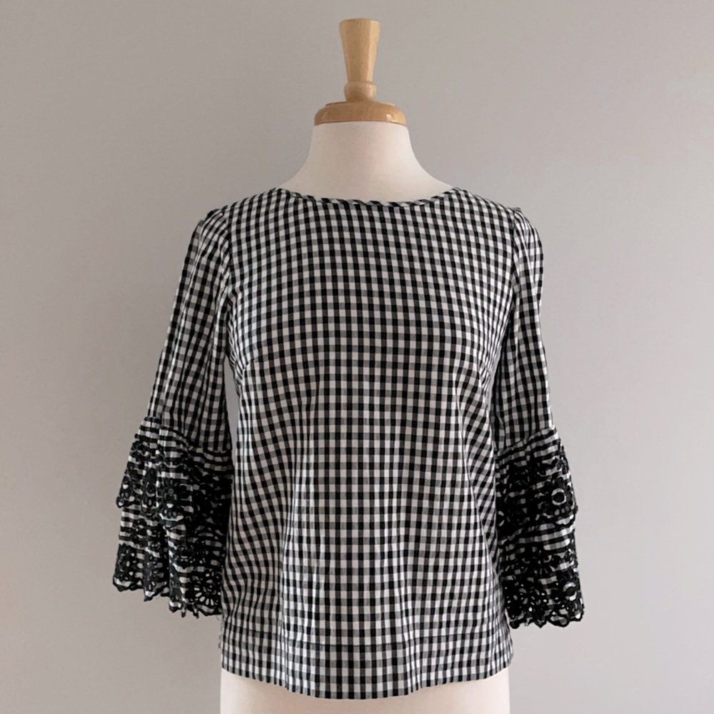 JCREW | GINGHAM EYELET BELL SLEEVES TOP